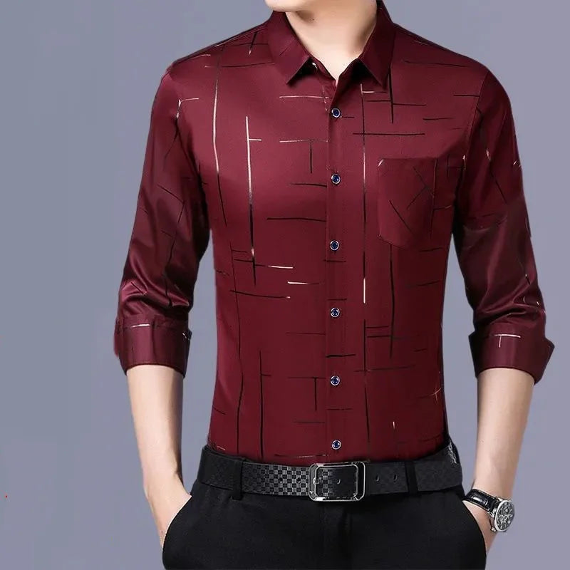 Men's Clothing Spring Summer Thin Business Casual Turn-down Collar