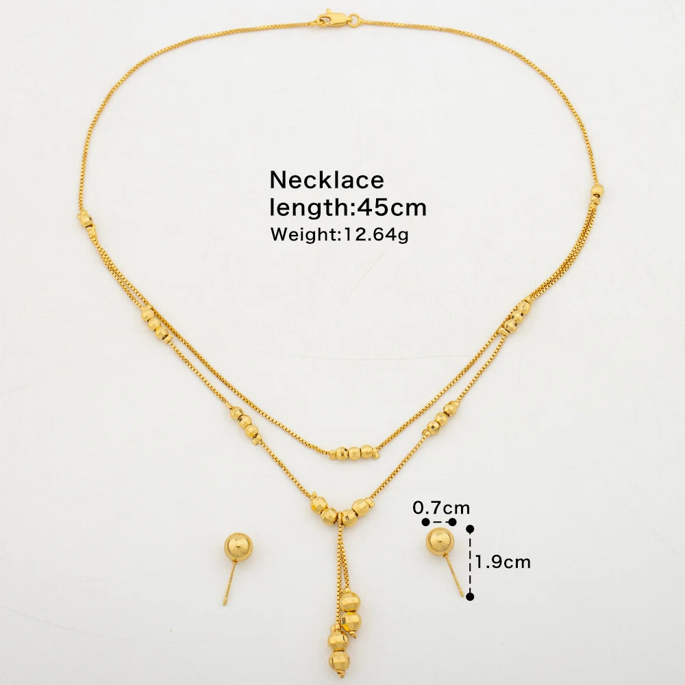 African Fashion Sets Luxury Dubai Jewelry Round Bead Stud Earrings Pendant Necklace