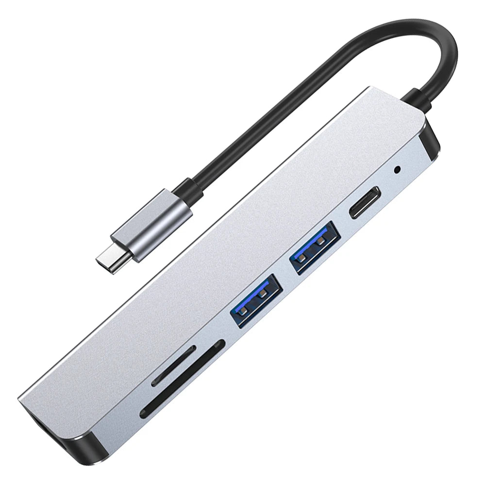 6 in 1 USB C Hub 100W PD 4K HDMI-Compatible USB C Multi-Port Adapter