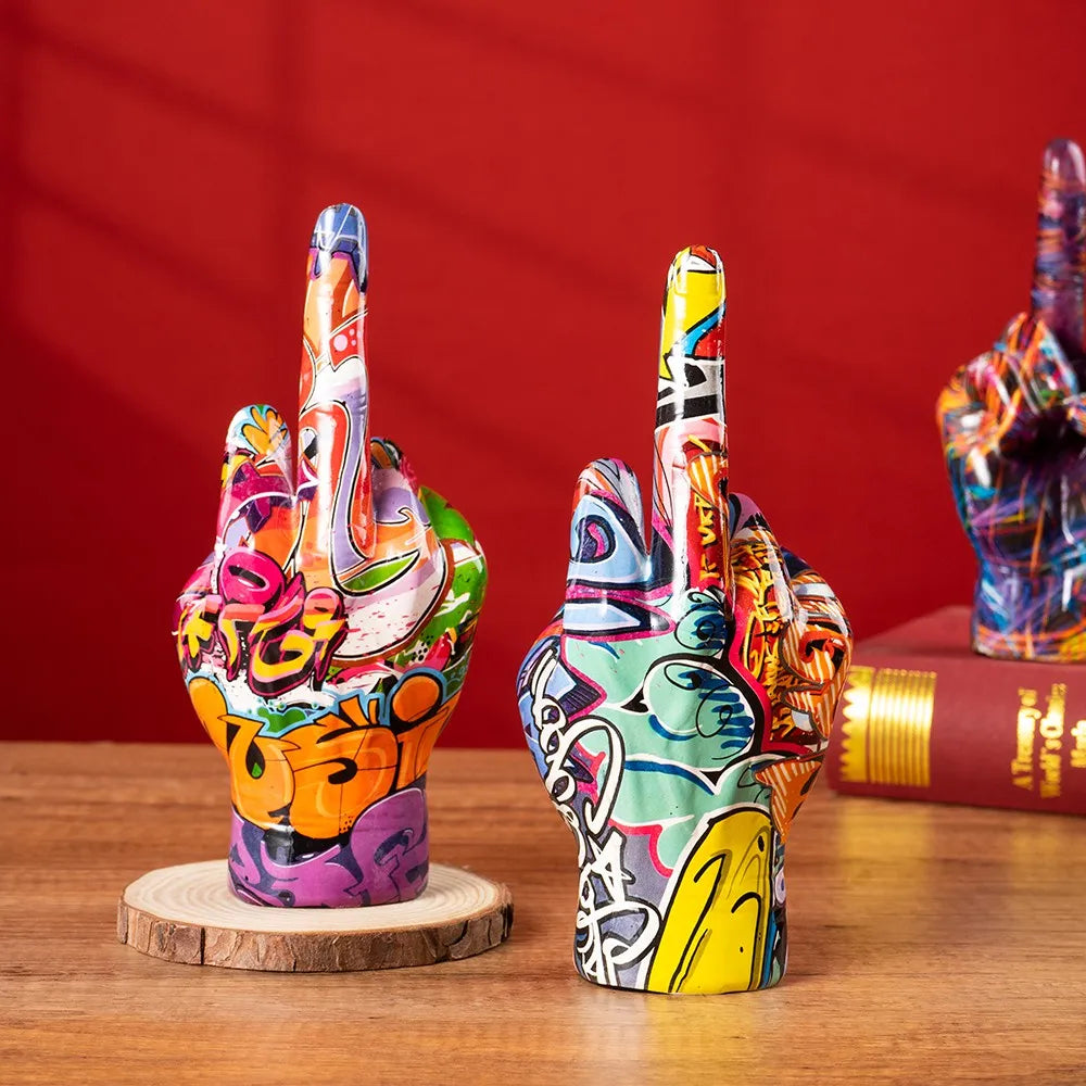 Graffiti Middle Finger Figurines Pop Street Art Statue Desktop Living Room Home Decoration Accessories Mantel Bookshelf Interior