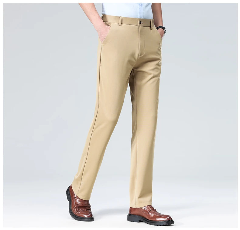 Men Suit Pants Light Thin Elastic Slim Fit Dress Pants Business