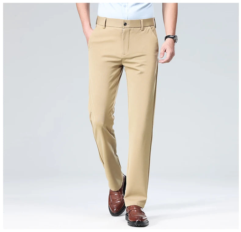 Men Suit Pants Light Thin Elastic Slim Fit Dress Pants Business