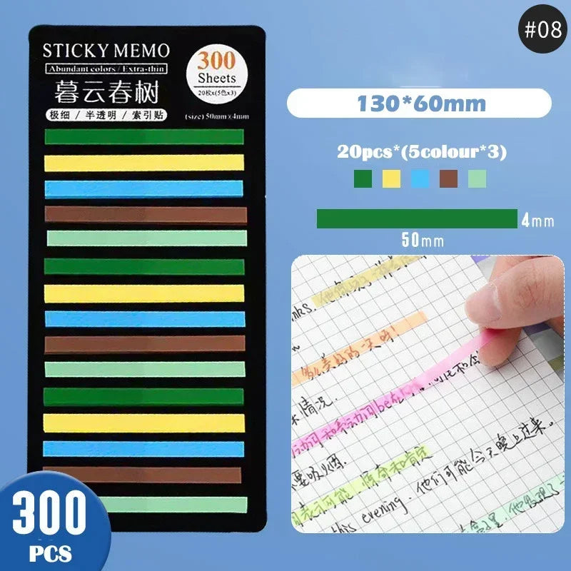 Rainbow Long Index Stickers 300 Sheets Fluorescent PET Waterproof Color