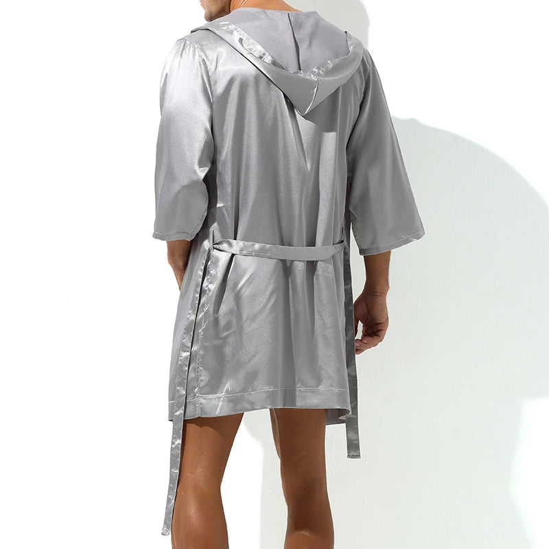 Men's Sleepwear Robe Night Clothes Silk Kimono Bathrobe Men