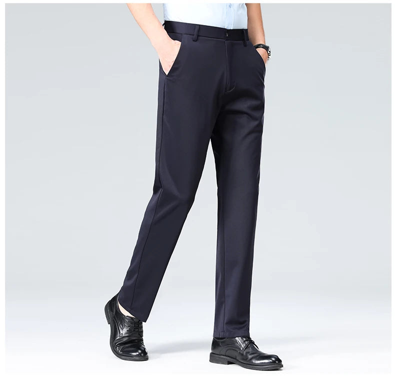 Men Suit Pants Light Thin Elastic Slim Fit Dress Pants Business