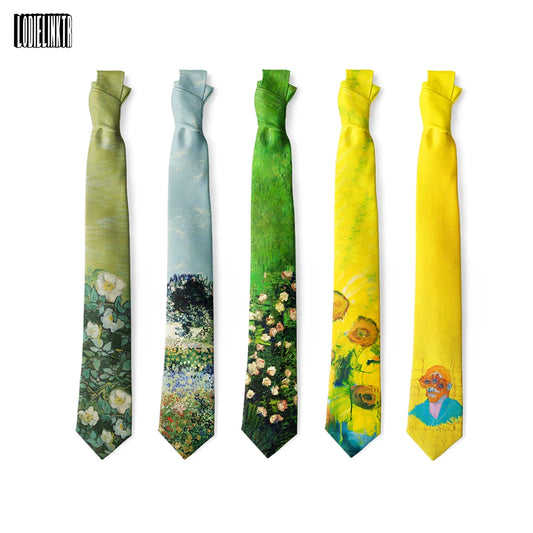 Famous Oil Painting Printed Tie Adult 8cm Wide Narrow Polyester