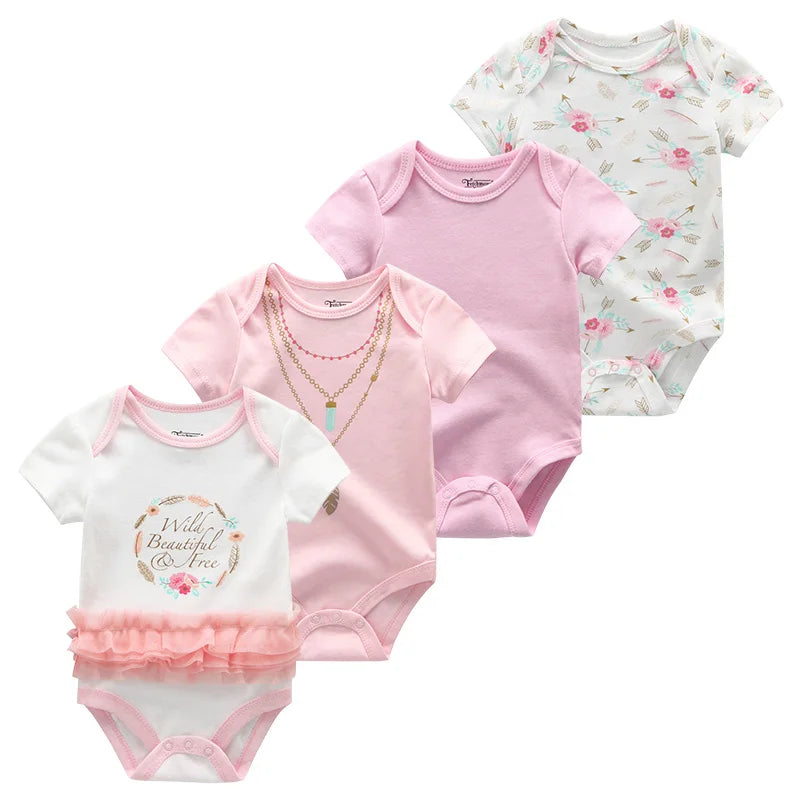 1/4Pcs Newborn Bodysuit Baby Short Sleeve  0-1Y