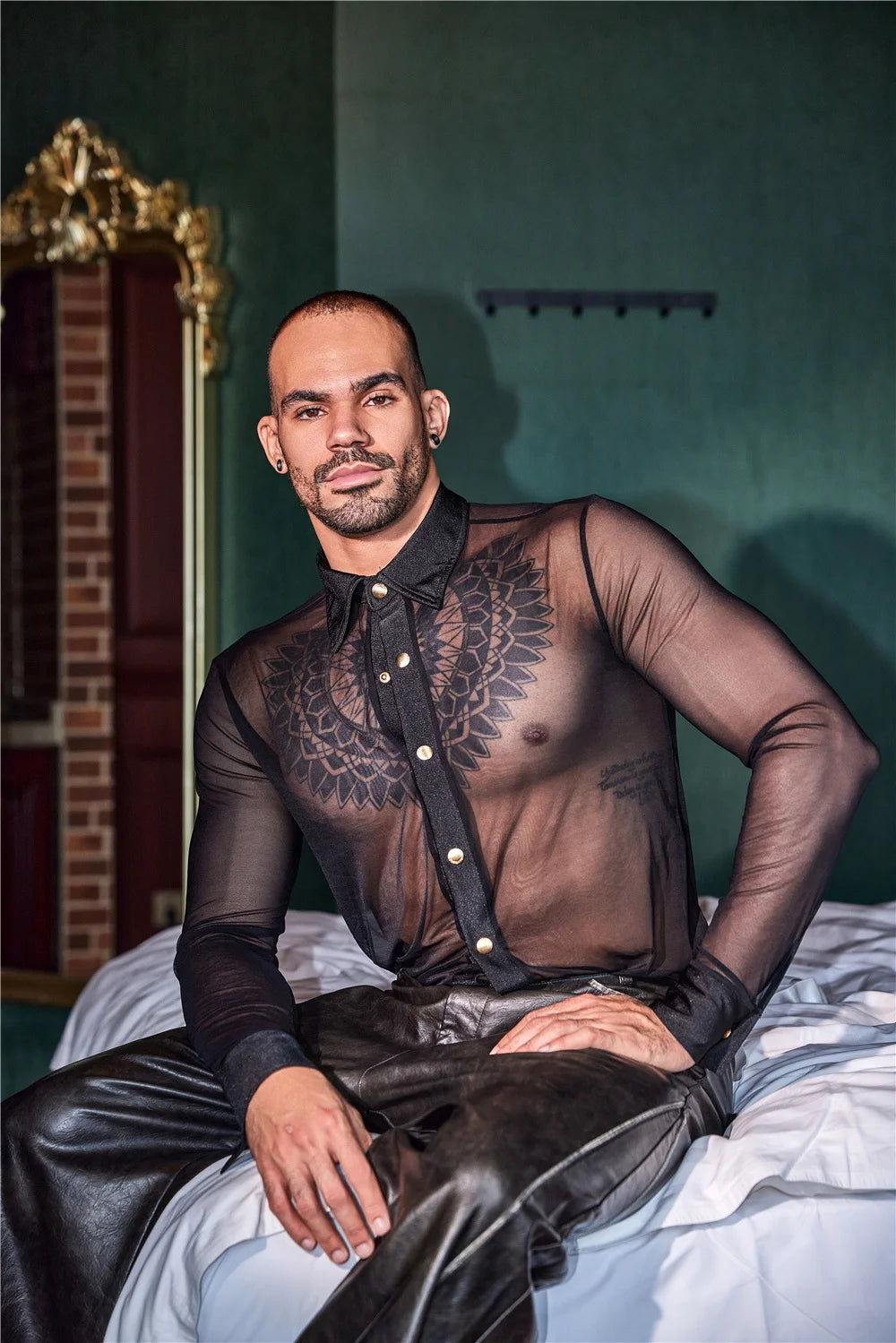 Sexy Men Thin Sheer See Through Shirt Soft Breathable Top Short