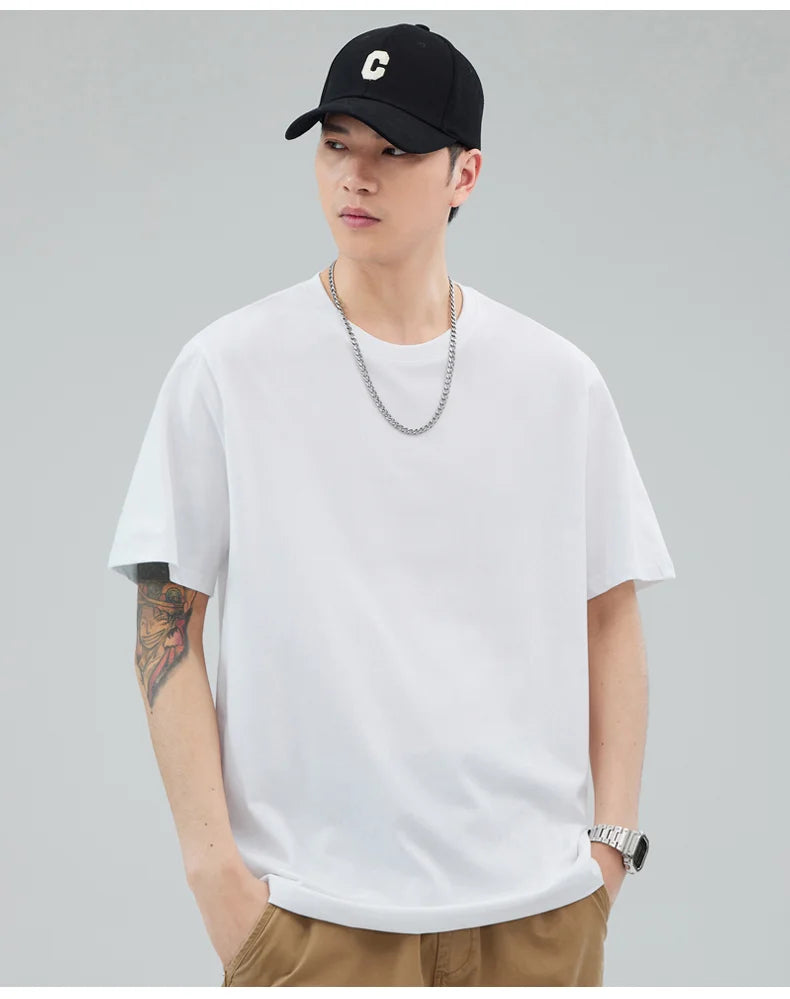 Man t Shirts 100 % Cotton High Quality Classic Plain Round Neck