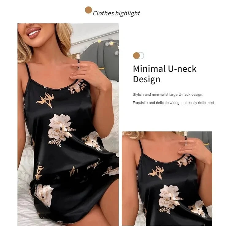 Women Nightwear Home Clothes Sexy Black Floral