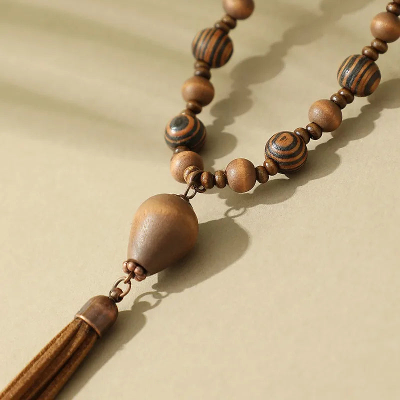 Women's Leather Tassel Necklace Chokers Jewelry Sweater Chain Handmade