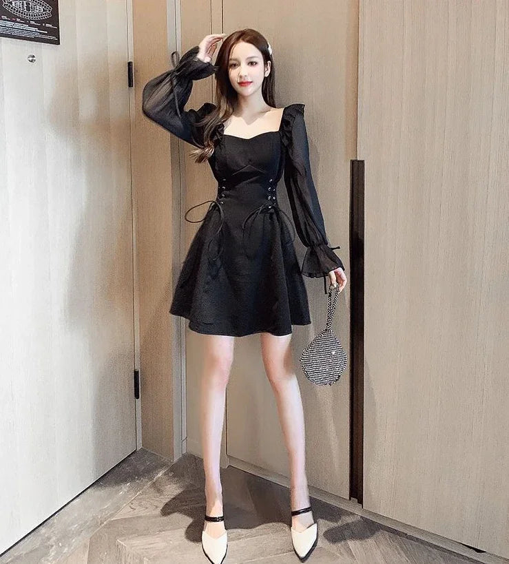 Silk Satin Chiffon Dress Sexy Black
