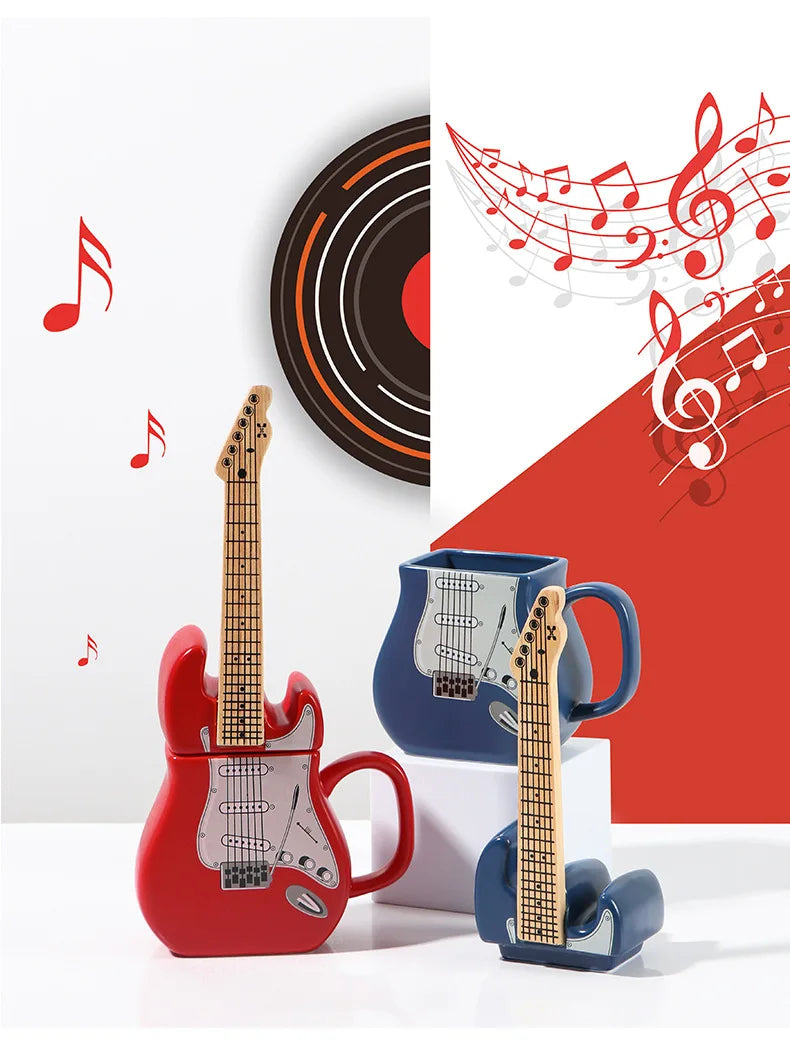 Creative Guitar Cup Shape Mug With Lid Novel 3D