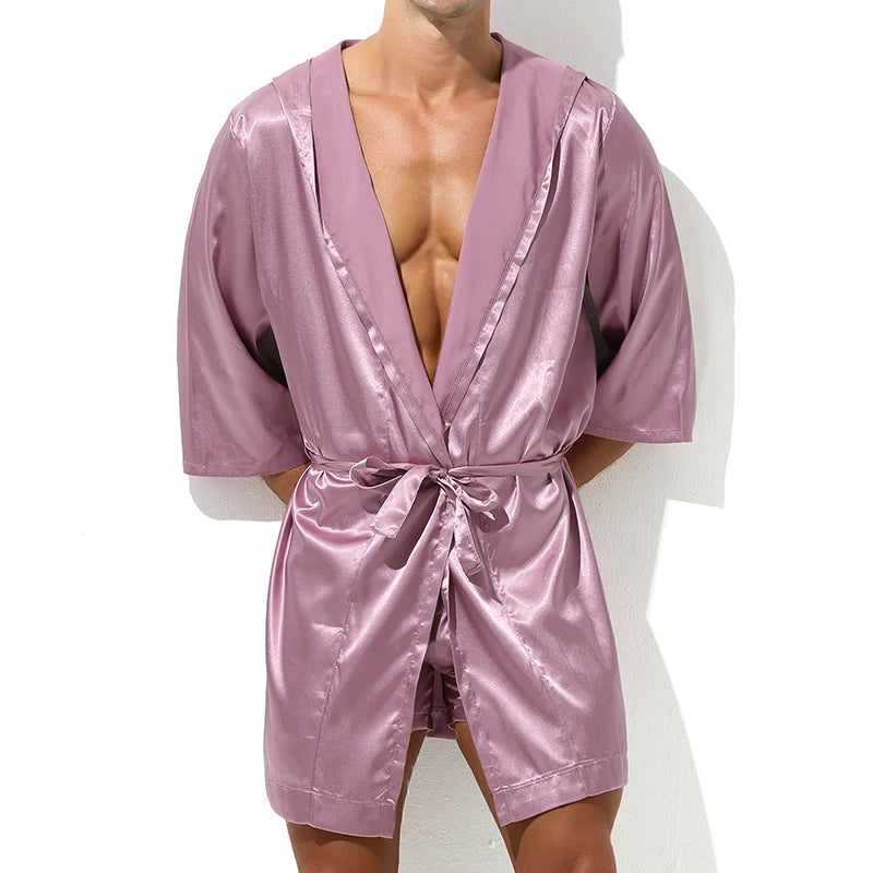 Men's Sleepwear Robe Night Clothes Silk Kimono Bathrobe Men