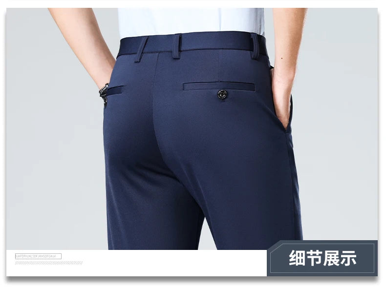 Men Suit Pants Light Thin Elastic Slim Fit Dress Pants Business