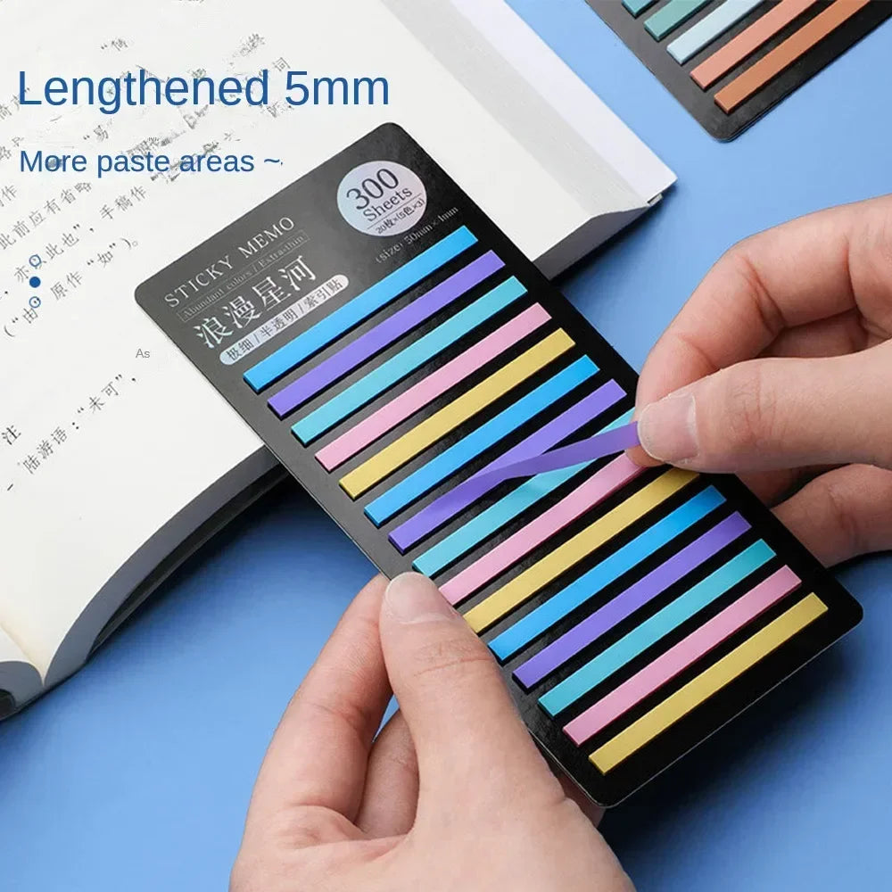 Rainbow Long Index Stickers 300 Sheets Fluorescent PET Waterproof Color