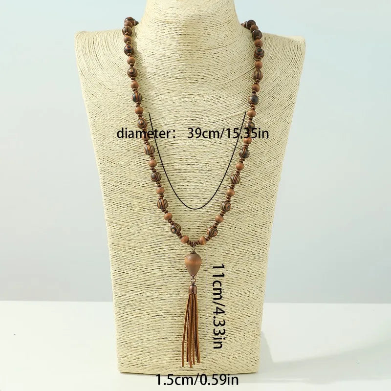 Women's Leather Tassel Necklace Chokers Jewelry Sweater Chain Handmade