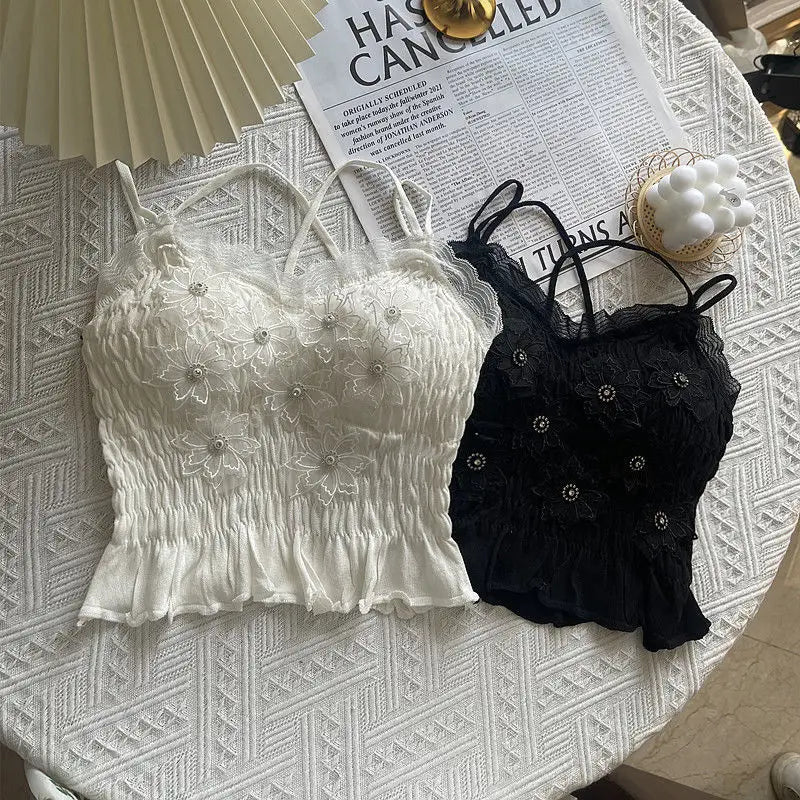 Tops French Diamond Appliqué Camisole Bottoming