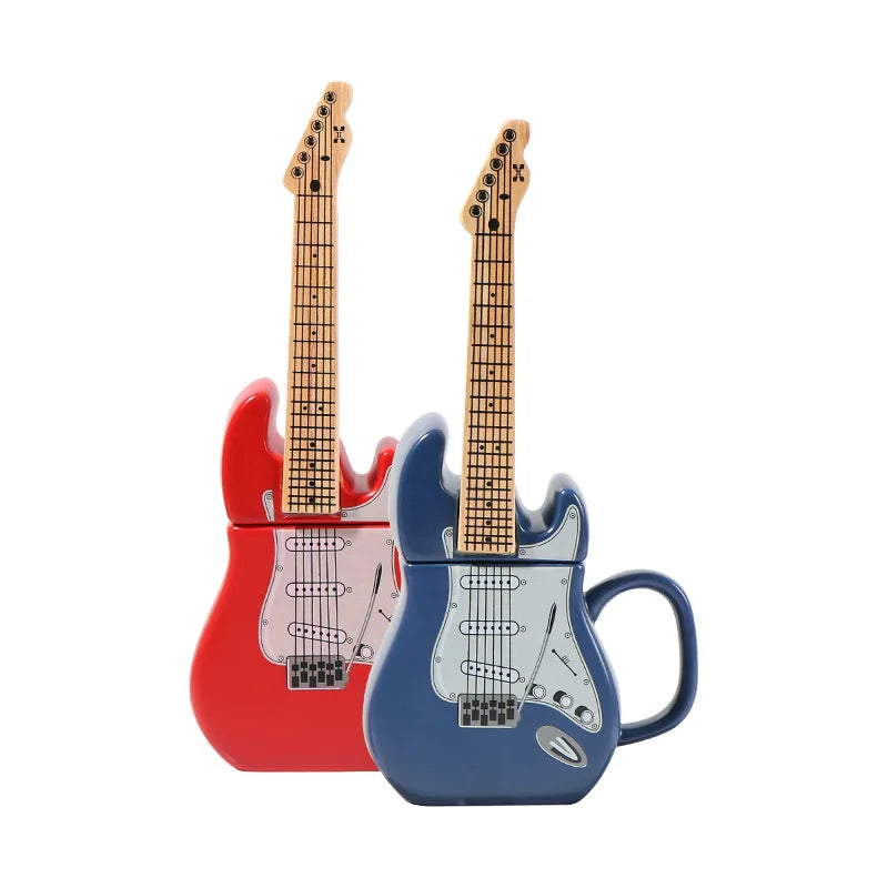 Creative Guitar Cup Shape Mug With Lid Novel 3D