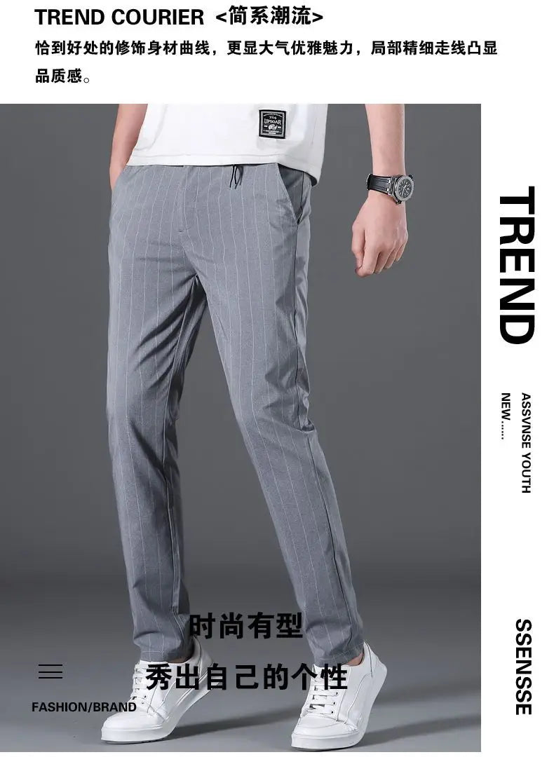 Spring Summer Men Thin Striped Business Suits Pants Streetwear