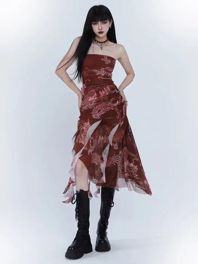 Tunic Print Sleeveless Backless Robe Femme Fashion