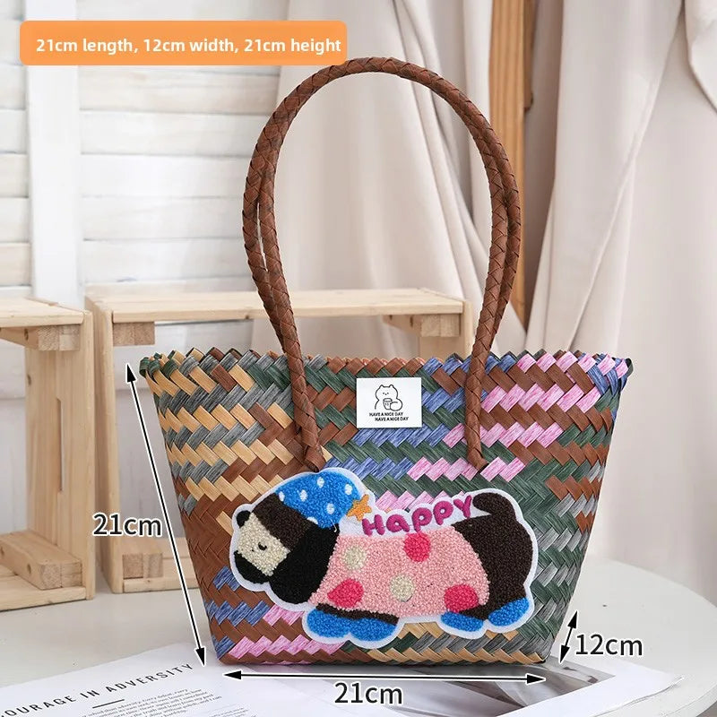 Large Capaci Handwoven op Bag Buet ape Cartoon Summer Handbag