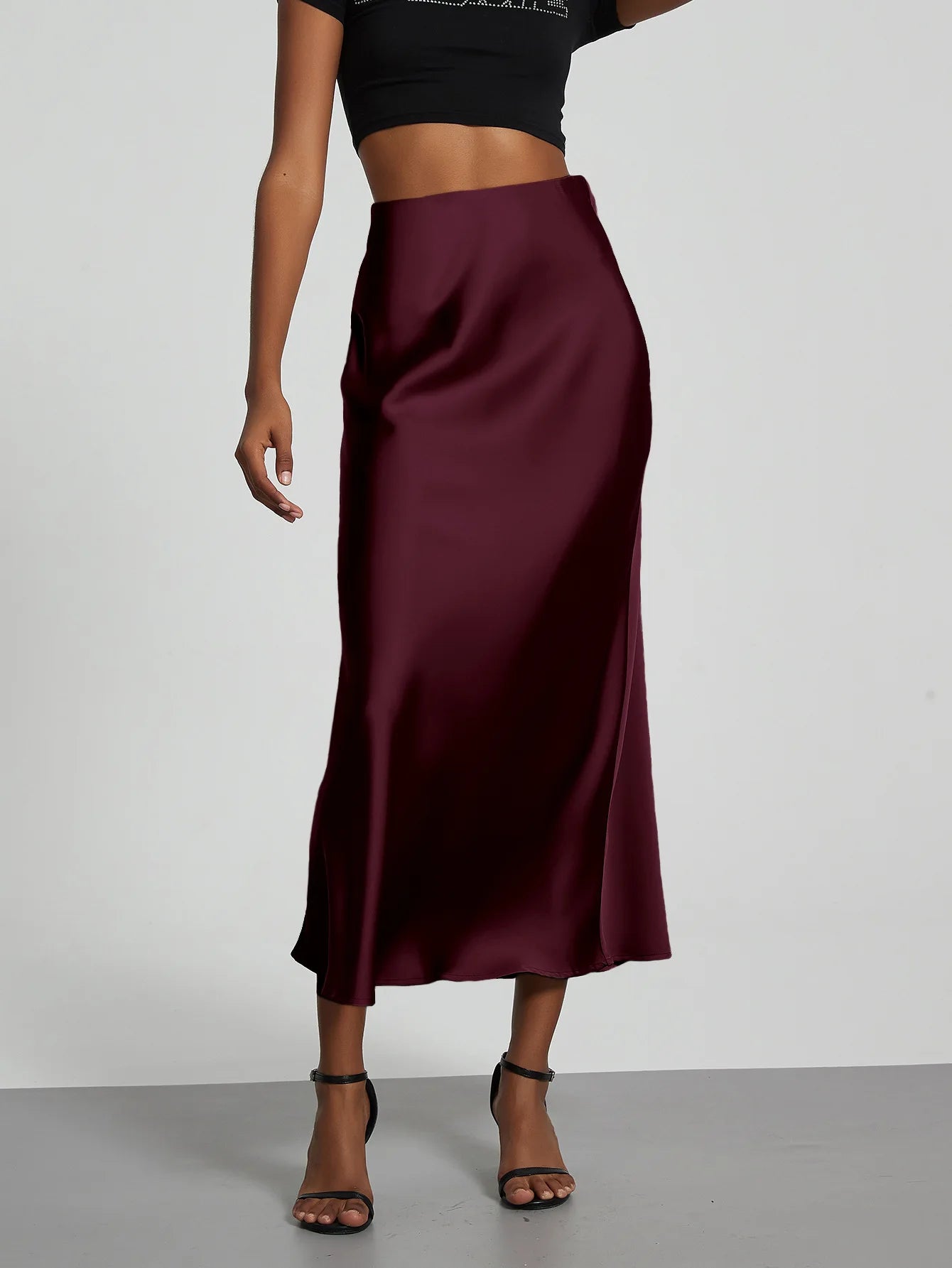 21 Colors Elegant High Waist Satin Long Skirts