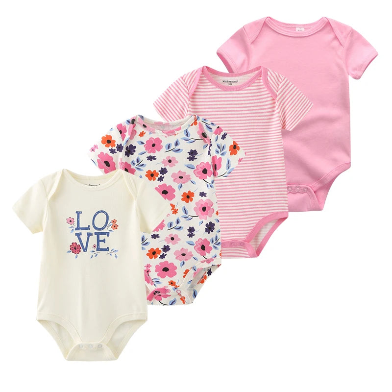 1/4Pcs Newborn Bodysuit Baby Short Sleeve  0-1Y