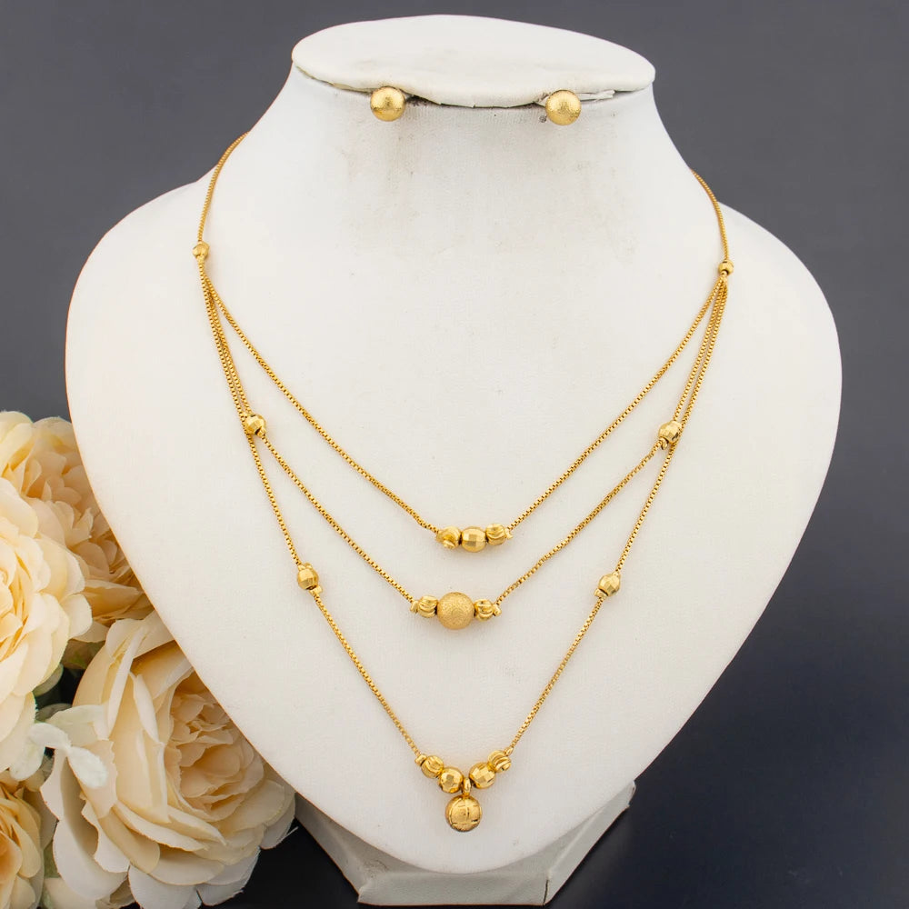 African Fashion Sets Luxury Dubai Jewelry Round Bead Stud Earrings Pendant Necklace