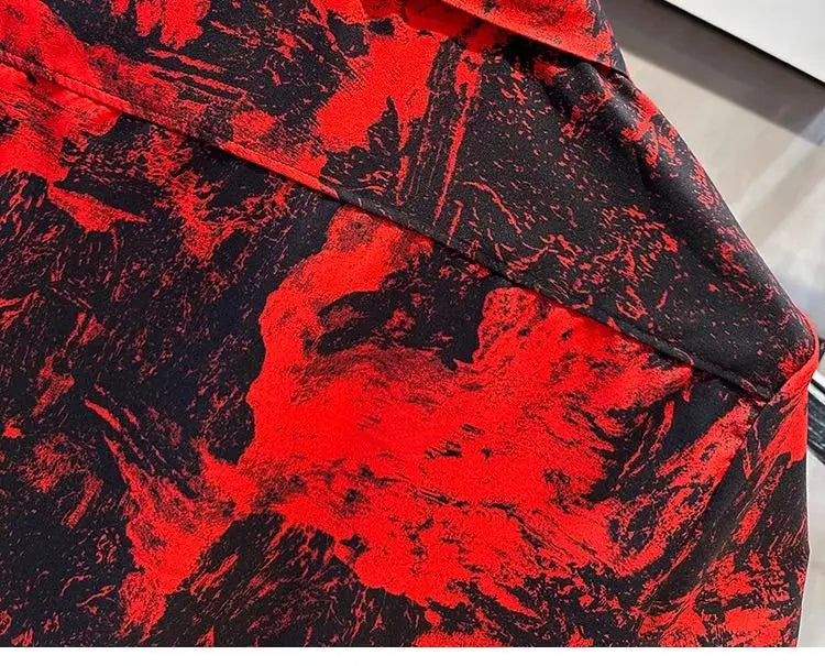 Vintage Print Button Up Shirt Casual Streetwear Y2K Short Sleeve