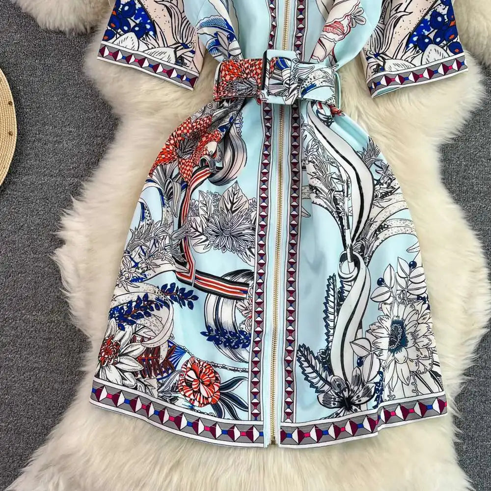 Short Sleeve Floral Print Sheath Bodycon Pencil Short Dress Shirt