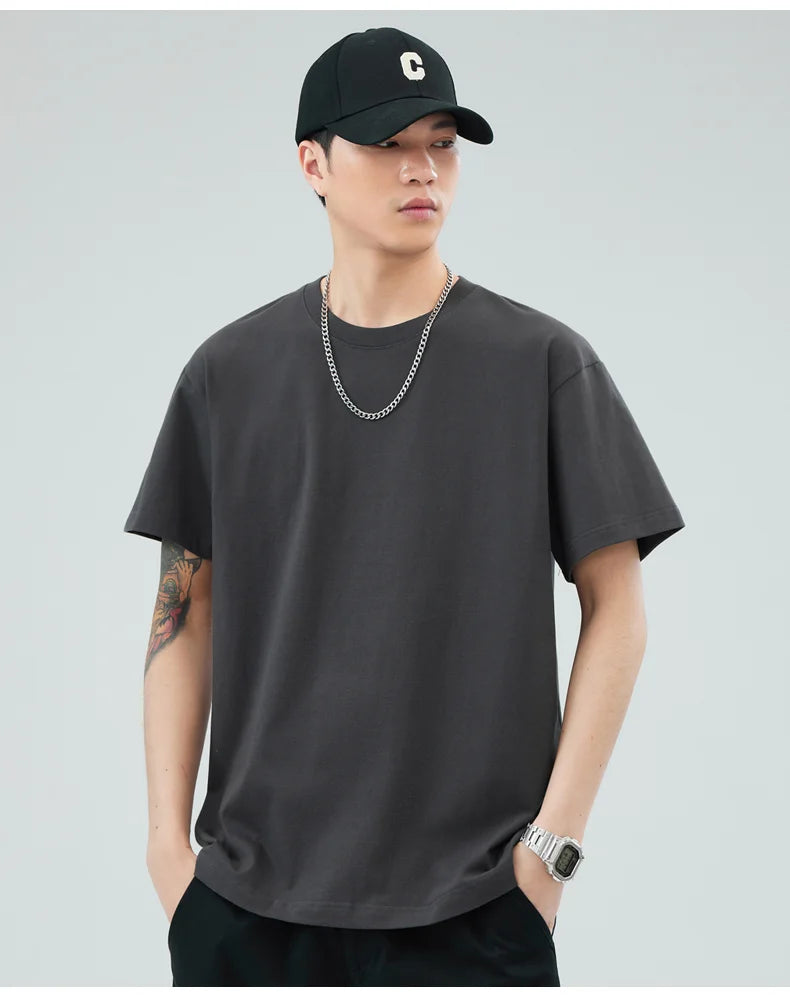 Man t Shirts 100 % Cotton High Quality Classic Plain Round Neck