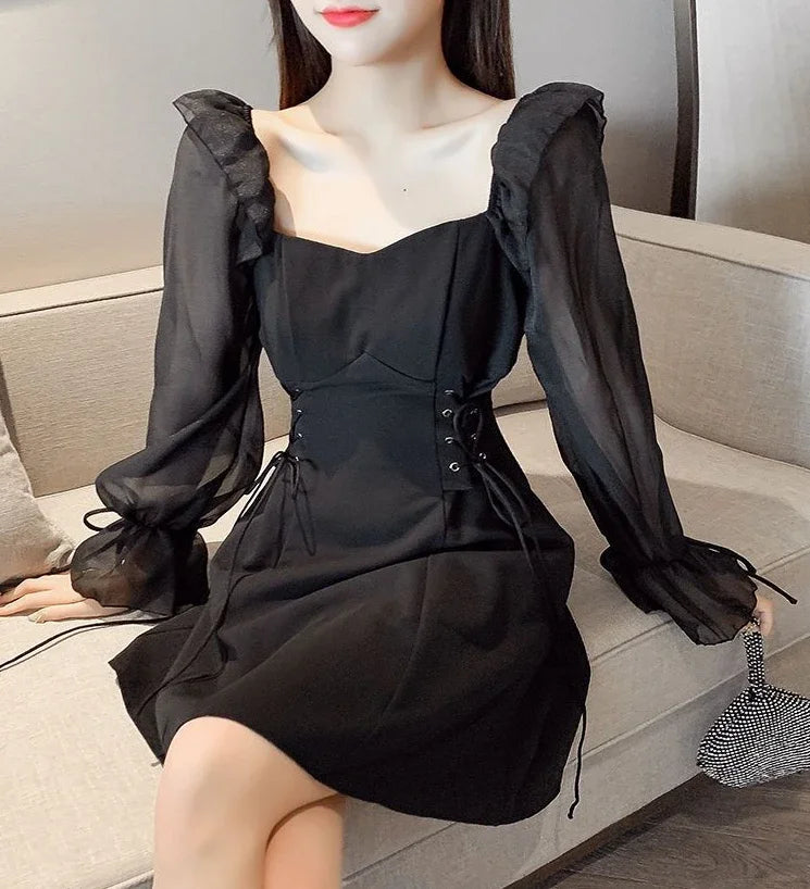 Silk Satin Chiffon Dress Sexy Black