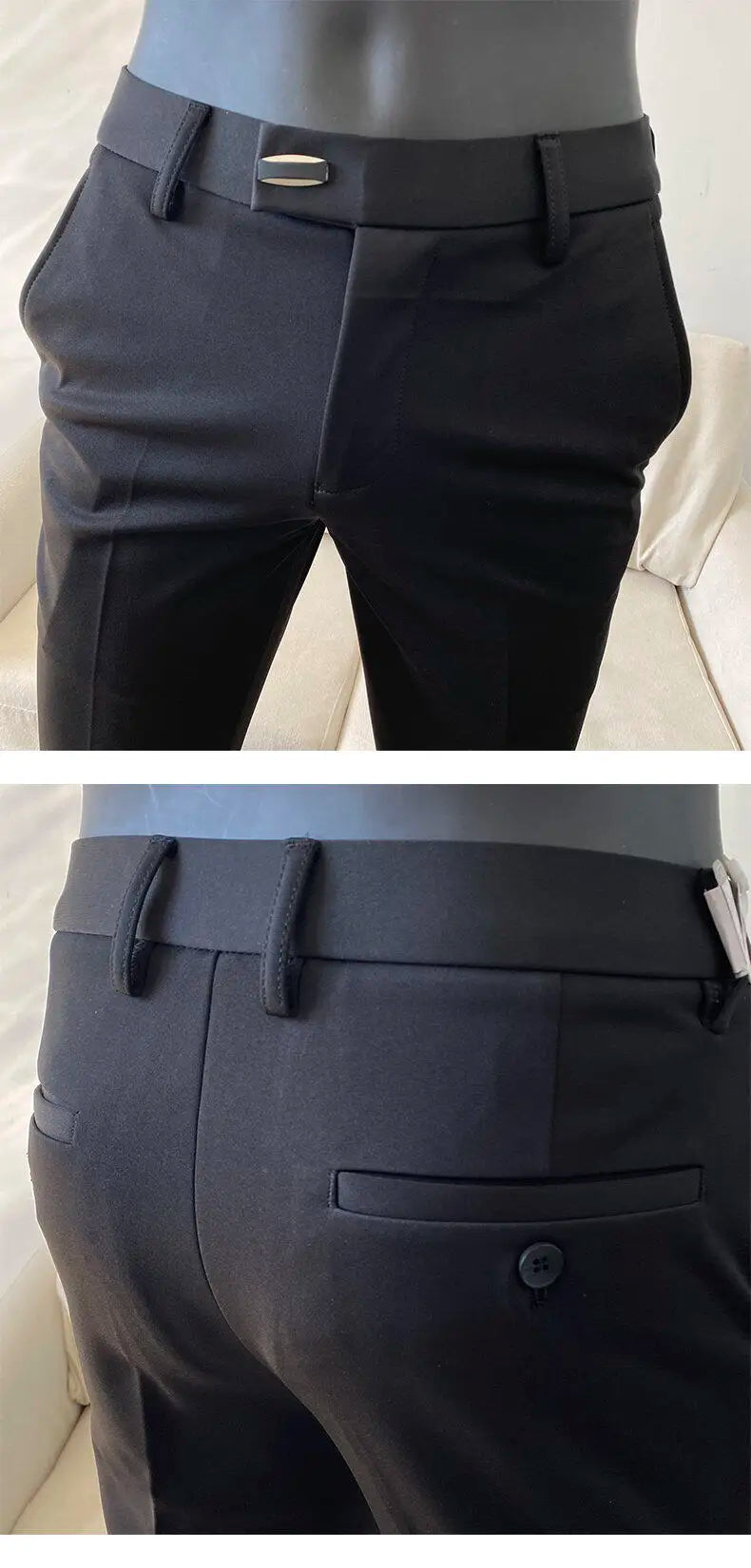 Suit Pants Solid Business Casual Straight Slim Fit Trouser Formal Pantalones