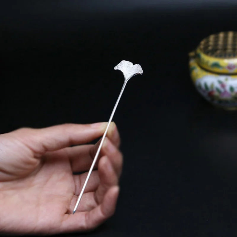 Designer original new in jewelry for women antique apricot leaf hairpin 925 silver