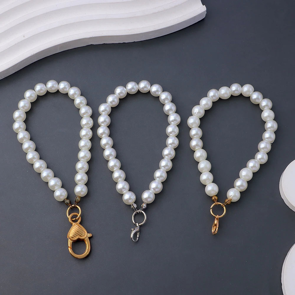 Classic Imitation Pearl Chain With Keyring Women Girls Anti-Loss Beaded