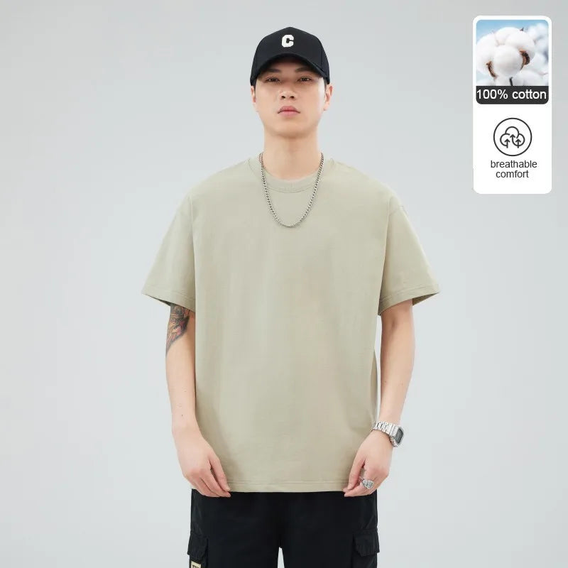 Man t Shirts 100 % Cotton High Quality Classic Plain Round Neck