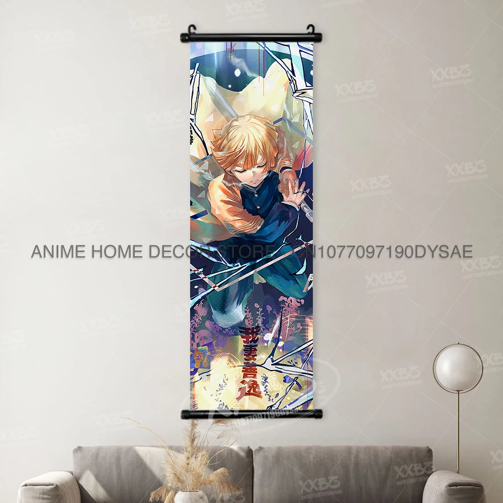 Demon Slayer Poster Kamado Tanjirou Scroll Picture Nezuko Hanging Painting Kanroji Mitsuri Wall Art Anime Uzui Tengen Home Decor