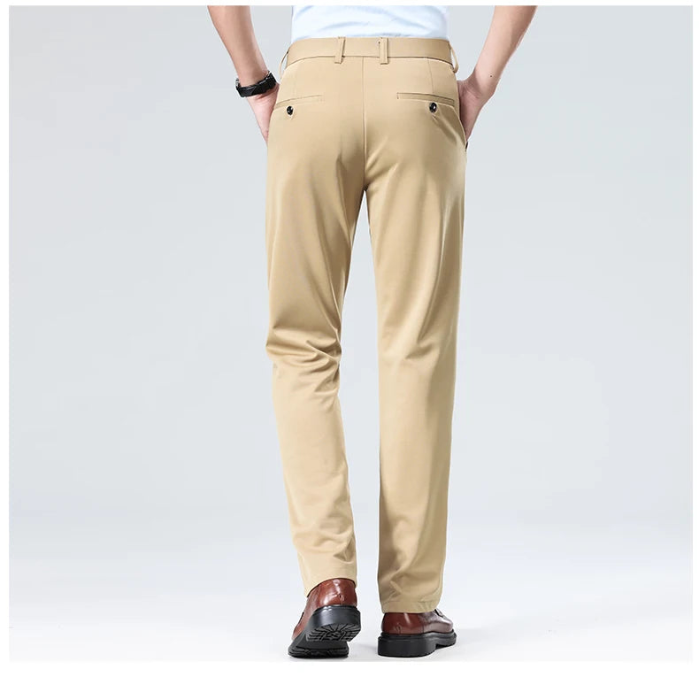 Men Suit Pants Light Thin Elastic Slim Fit Dress Pants Business