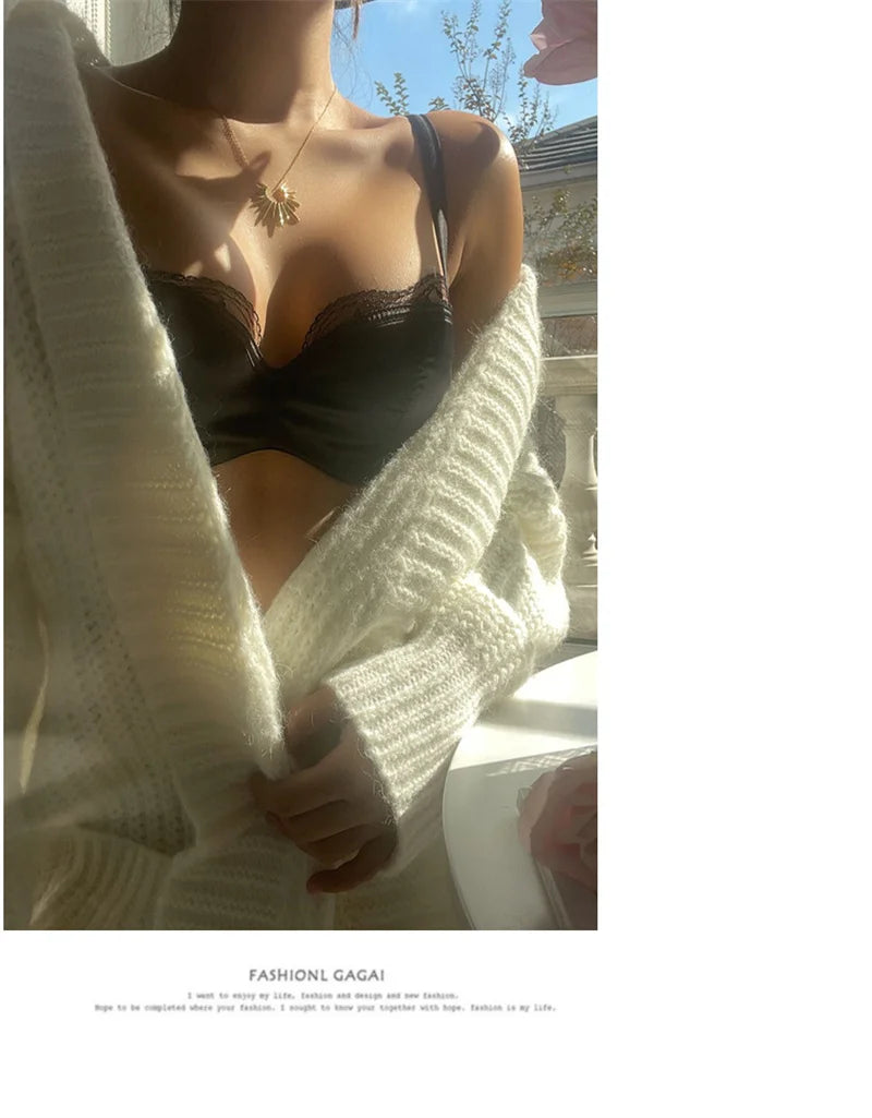 Seamless Underwear Set Sexy 1/2 Cup Bra and Mesh Panties