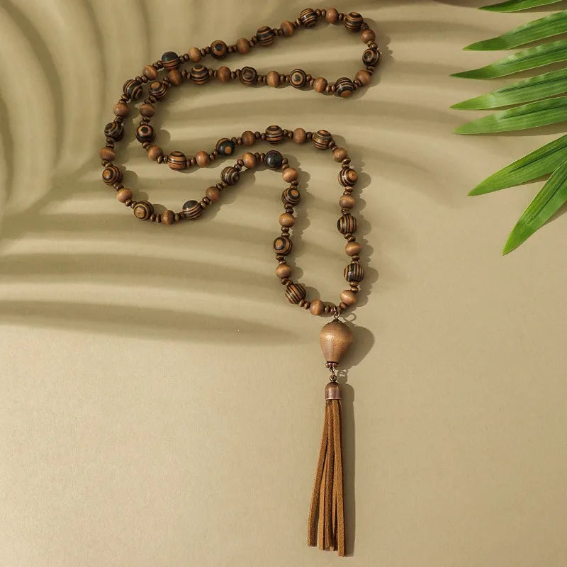 Women's Leather Tassel Necklace Chokers Jewelry Sweater Chain Handmade