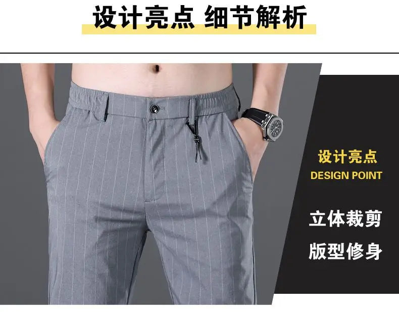 Spring Summer Men Thin Striped Business Suits Pants Streetwear