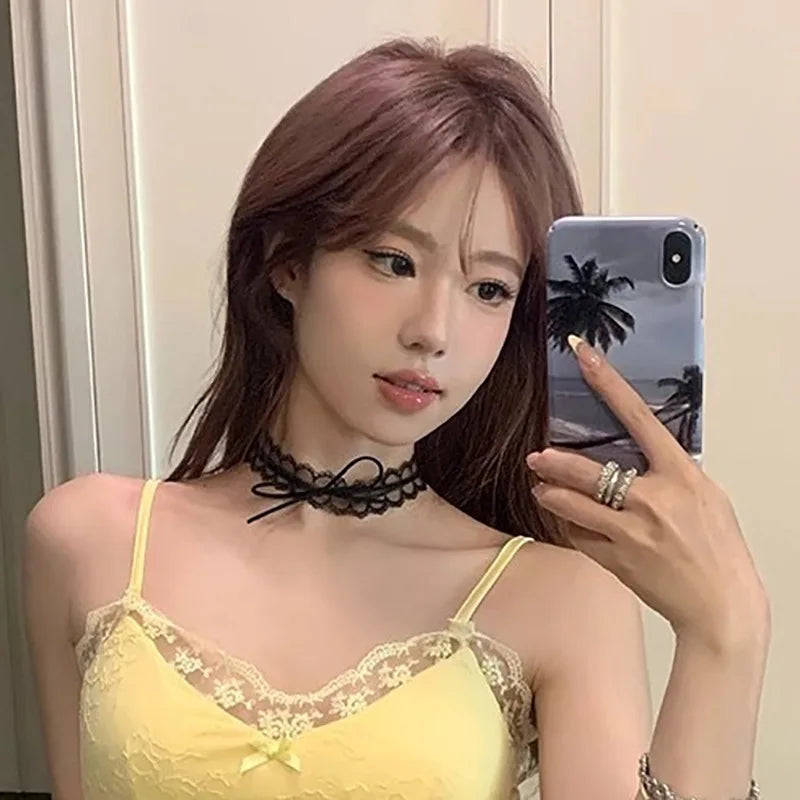 Women Fashion Cute Lace Collar Lolita Handmade Vintage Lace Bow Choker