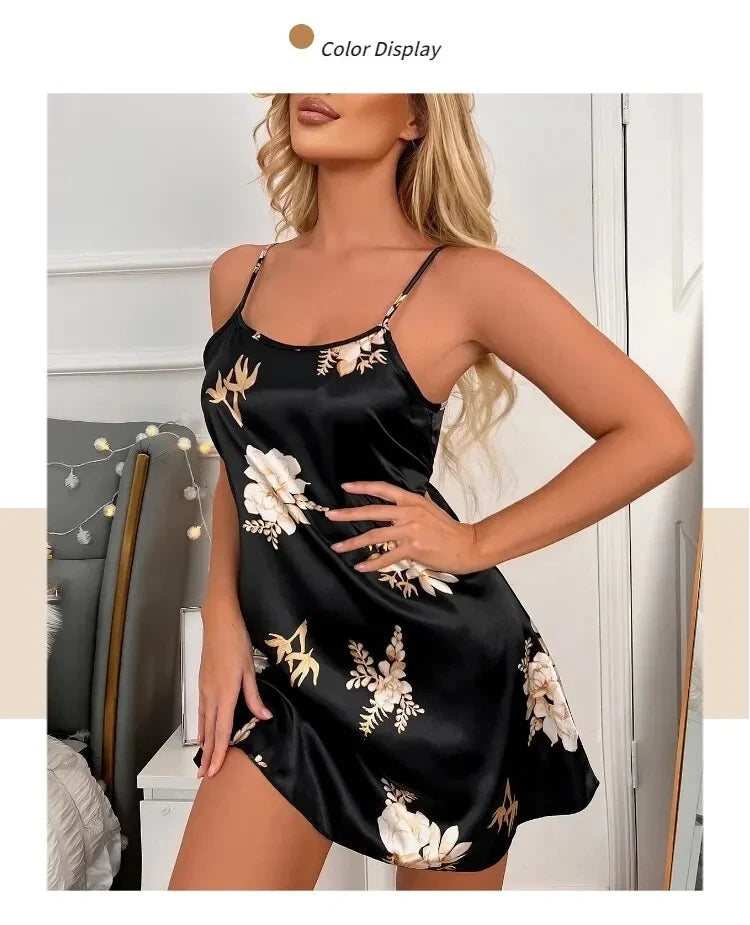 Women Nightwear Home Clothes Sexy Black Floral