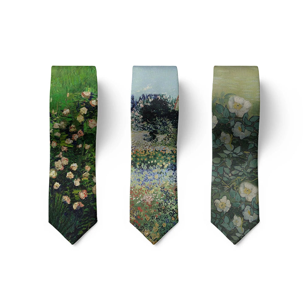 Famous Oil Painting Printed Tie Adult 8cm Wide Narrow Polyester
