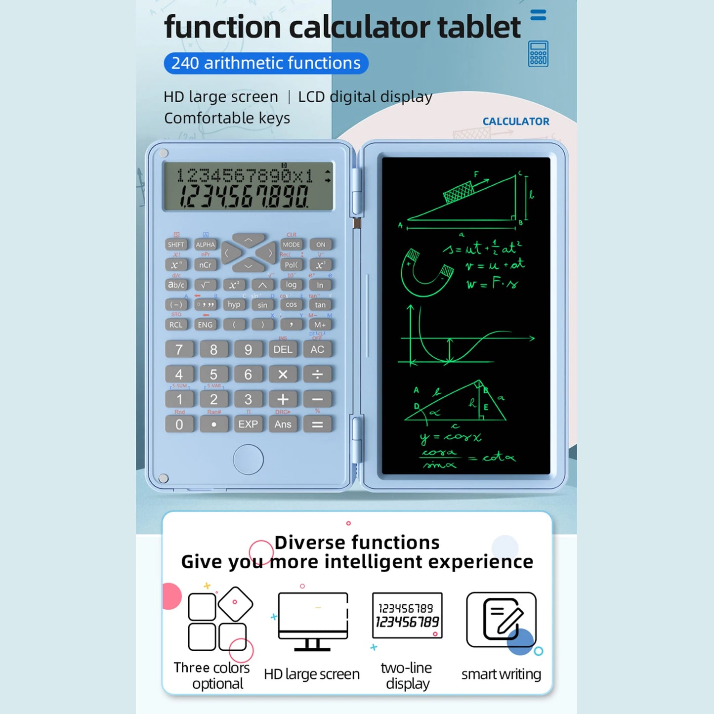 Scientific Calculator with Erasable Writing Board 2 Line LCD