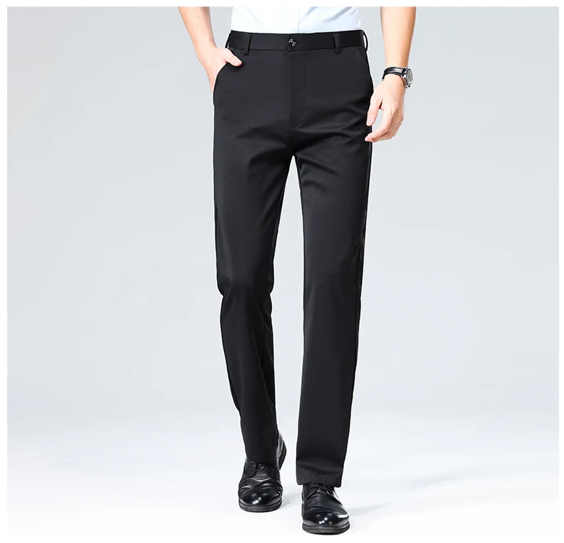 Men Suit Pants Light Thin Elastic Slim Fit Dress Pants Business