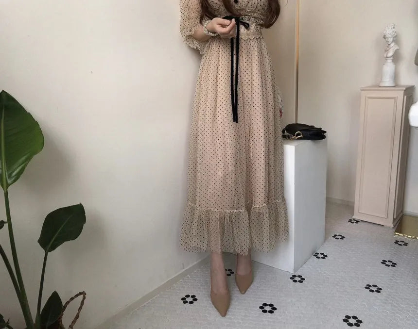 Vintage Dress Elegant Square Neck High