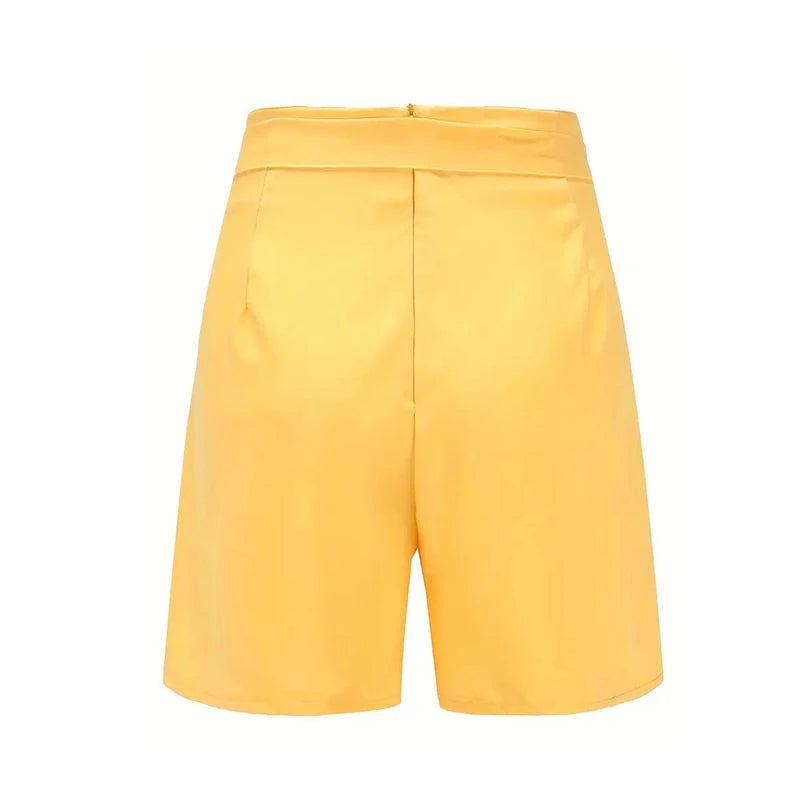 Y2K Solid Button Front Shorts Tie Waist