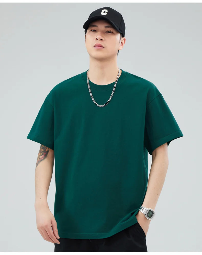 Man t Shirts 100 % Cotton High Quality Classic Plain Round Neck